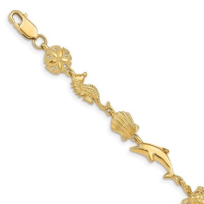 14 Karat Gelbgold poliert Sea Life 7 Zoll Armband 6,6 g Damen