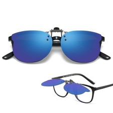 Trysee Clip on Sunglasses Over Prescription Medium, Bear-blue Mirrored