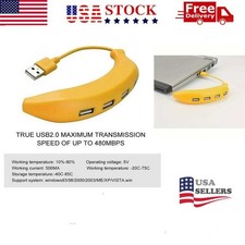 USB 2.0 Multi HUB Ports Splitter Hub 4 Port Multiple Expander Banana Shape - USA
