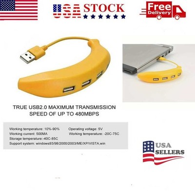 USB 2.0 Multi HUB Ports Splitter Hub 4 Port Multiple Expander Banana Shape - USA