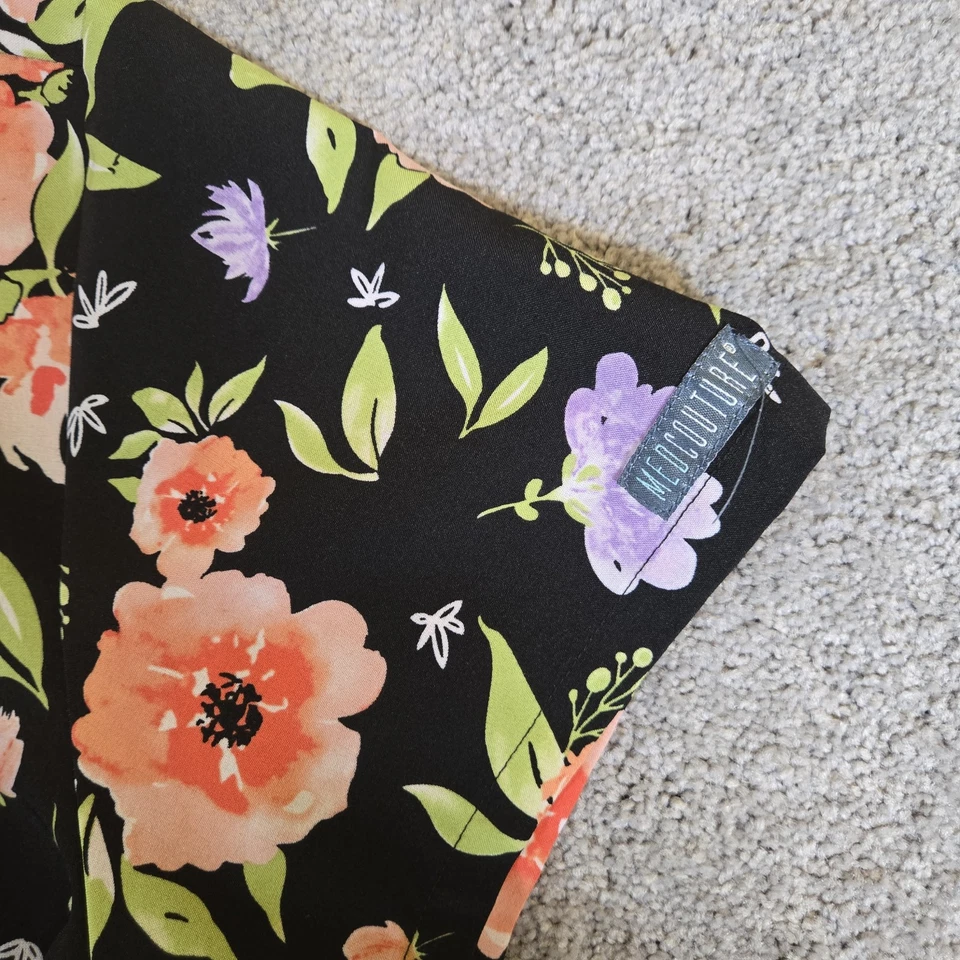 Blusa esfoliante feminina Med Couture floral tamanho grande preta rosa laranja com bolsos - Imagem 3 de 4