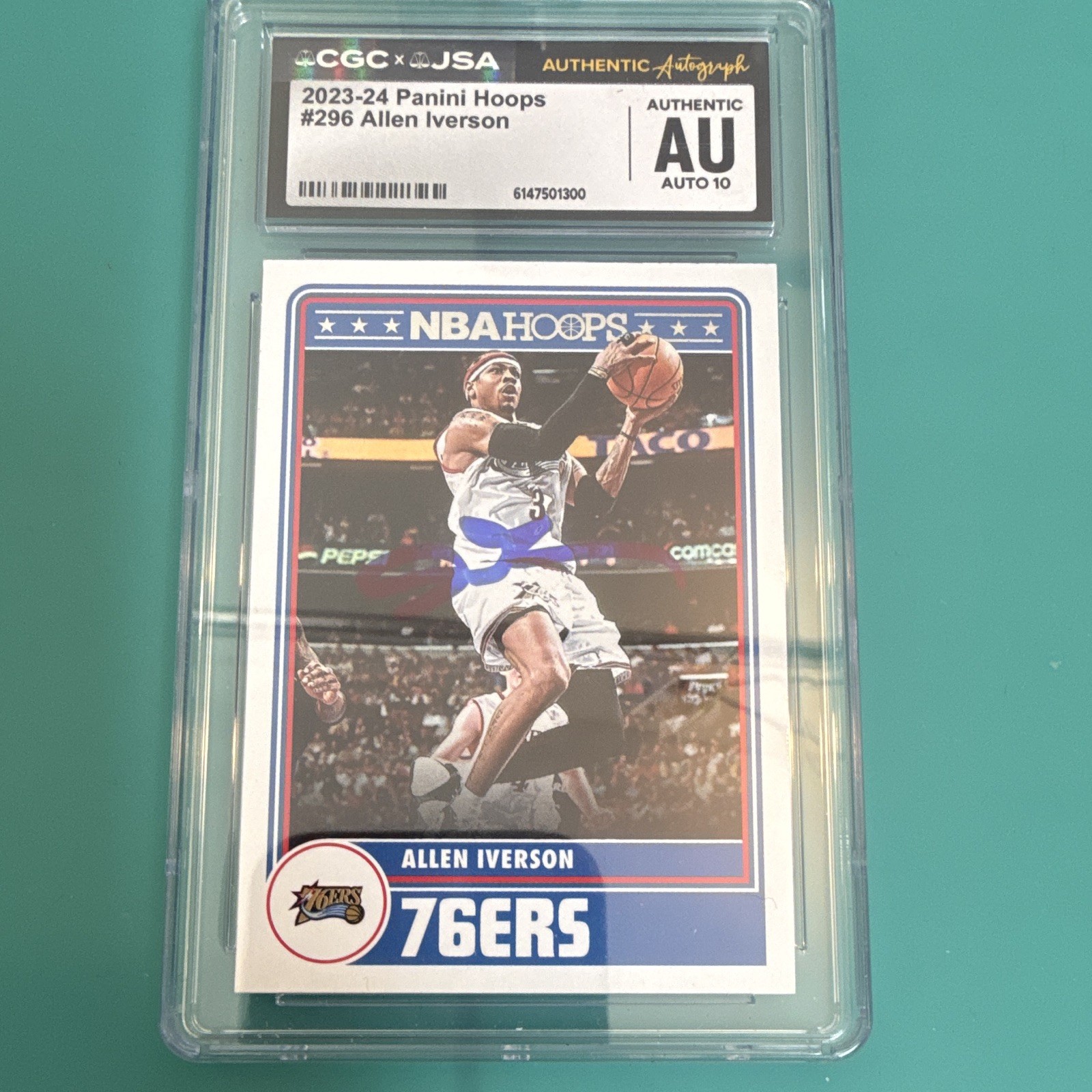 Panini 2023-24 Hoops Allen Iverson #296 76ers Hard Signed Auto JSA Auth