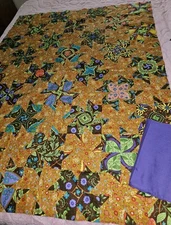 Delightful Retro Kaleidoscope Patchwork Quilt Top 63"X 49" & Extra 3 Yrds Fabric
