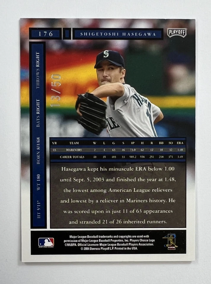 2004 Donruss Playoff Honors #176 Shigetoshi Hasegawa Auto 13/50 AR94 - Image 2 of 2