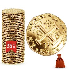 v2croft 35 Metal Pirate Coins Gold, Gold Treasure Coin Medium, 35pcs 
