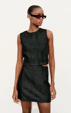 Zara Black Cutout Denim Dress NWT Women's Size Small Side Sleeveless Stretch