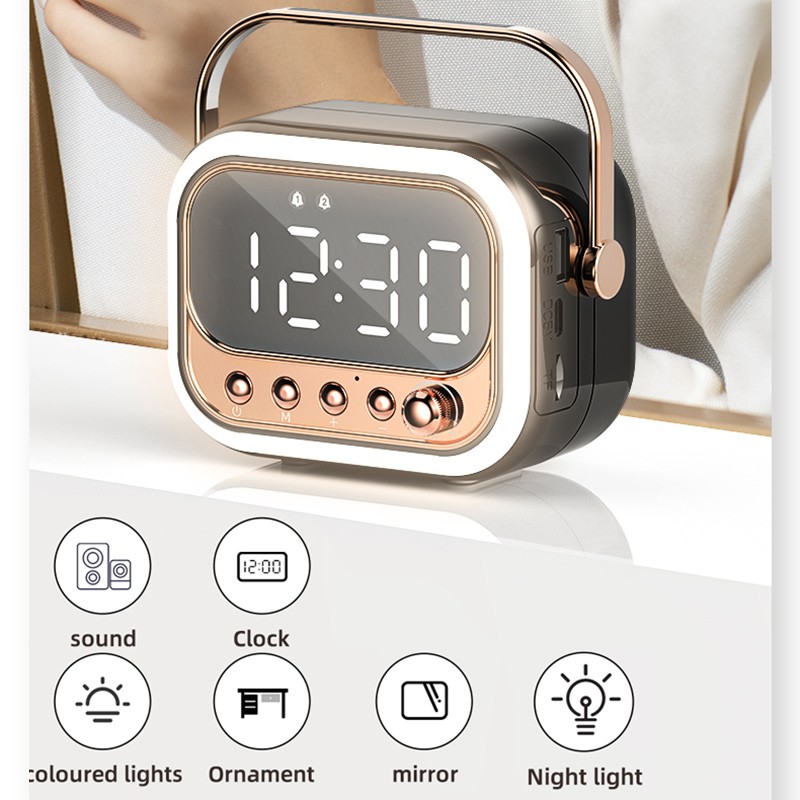 Digital Display Stereo Bluetooth Speaker Dual Alarm Clock MP3 Player TF FM Radio