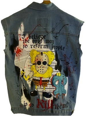 Levi's Jean Jacket Custom Art Death Metal Spongebob Large Rare  