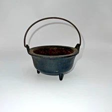 Antique Cast Iron Small Pot Cauldron with Handle & Legs Marked 217