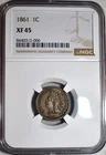 NGC XF-45 1861 Indian Head Cent, Well-Detailed, Tougher Date specimen.