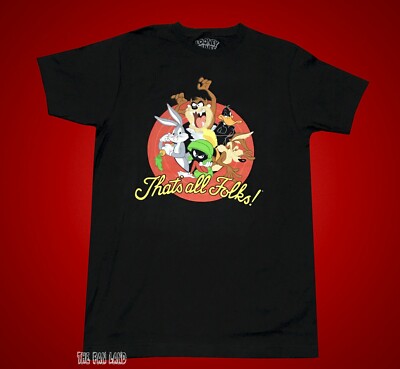 New Looney Tunes Thats All Folks Vintage Black Mens T-Shirt