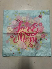 Mothers Day Pillow Cover with Zipper - "Love You Mom" with Floral - No Stuffing