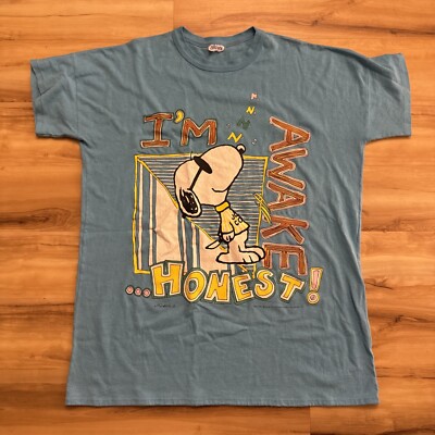 Vintage Snoopy I m Awake Honest Tee Shirt Oversized 70s Flints Blue XXL