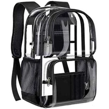 LARGE HEAVY DUTY CLEAR BACKPACK .5MM Transparent PVC School Stadium Waterproof.