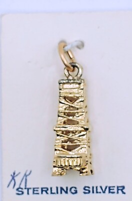 Vintage Sterling Silver Eiffel Tower Dimensional Dangle Charm/Pendant Goldtone