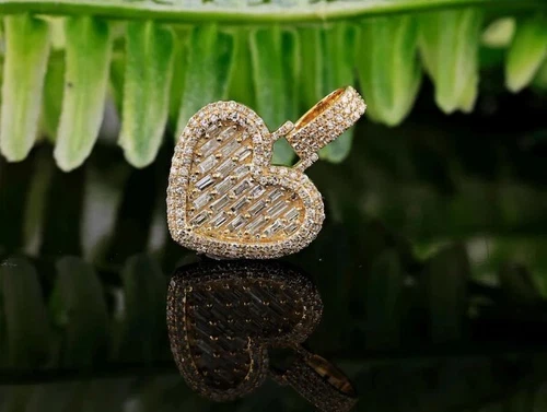 WOMENS Valentine's Gift Heart Handmade Baguette Cubic Zirconia Pendant 925 SS - product listing photo