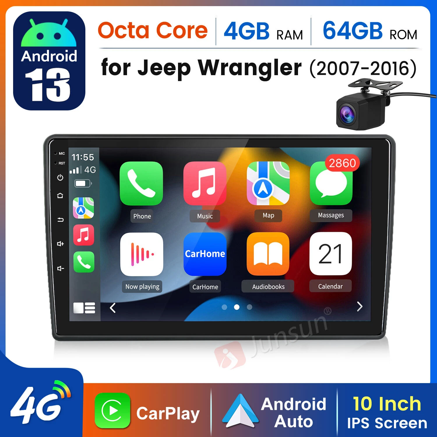  for jeep wrangler android13 car radio gps carplay camera 
