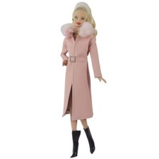 Pink Fur Collar Leather Parka 1/6 Doll Clothes Outfits Long Coat Jacket Boots