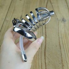 Long Chastity Cage With Urethral Tube Stainless Steel Male Chastity Device