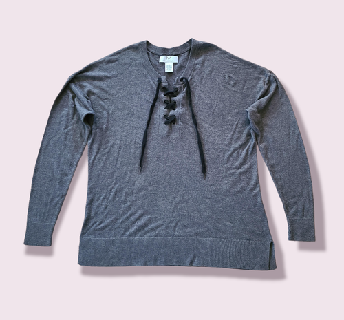 Magaschoni Women's Size L Knit Top Long Sleeves Lace Up Front Cashmere Blend - Picture 5 of 15