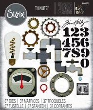 New Sizzix Thinlits 37pc Vault Industrial #666874 Retail $20.99 by Tim Holtz