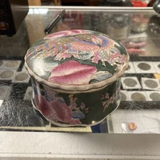 VINTAGE C & F ENTERPRISES PORCELAIN 5”Trinket Box~ Hand Painted Bird Of Paradise