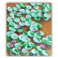 Original artwork Handmade Lily water lily acrylic paints Impressionism Small Art
