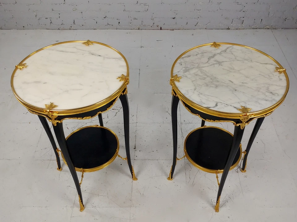 French Louis XV Style Ebonized Round Side Tables - A Pair - Image 4 of 4