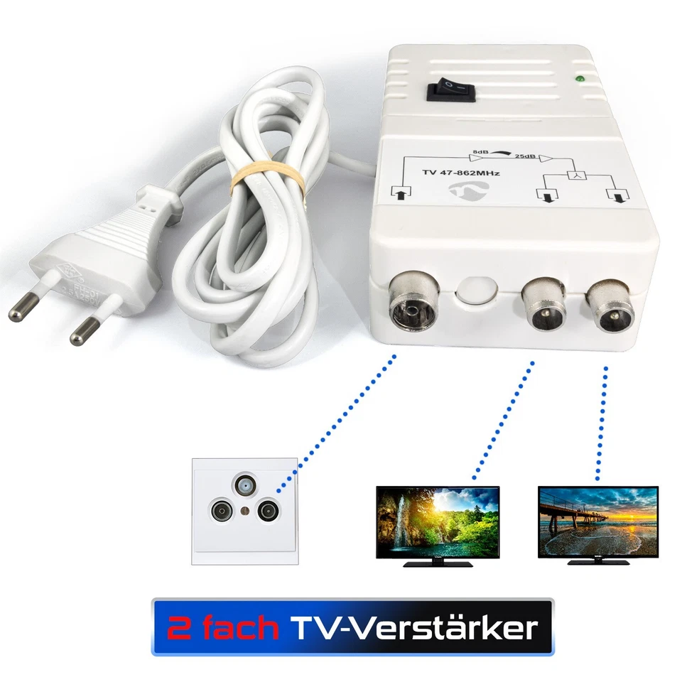 Antennenverstärker Kabelfernsehen Signalverstärker Kabel TV 2-fach Verstärker 25 - Bild 2 von 4