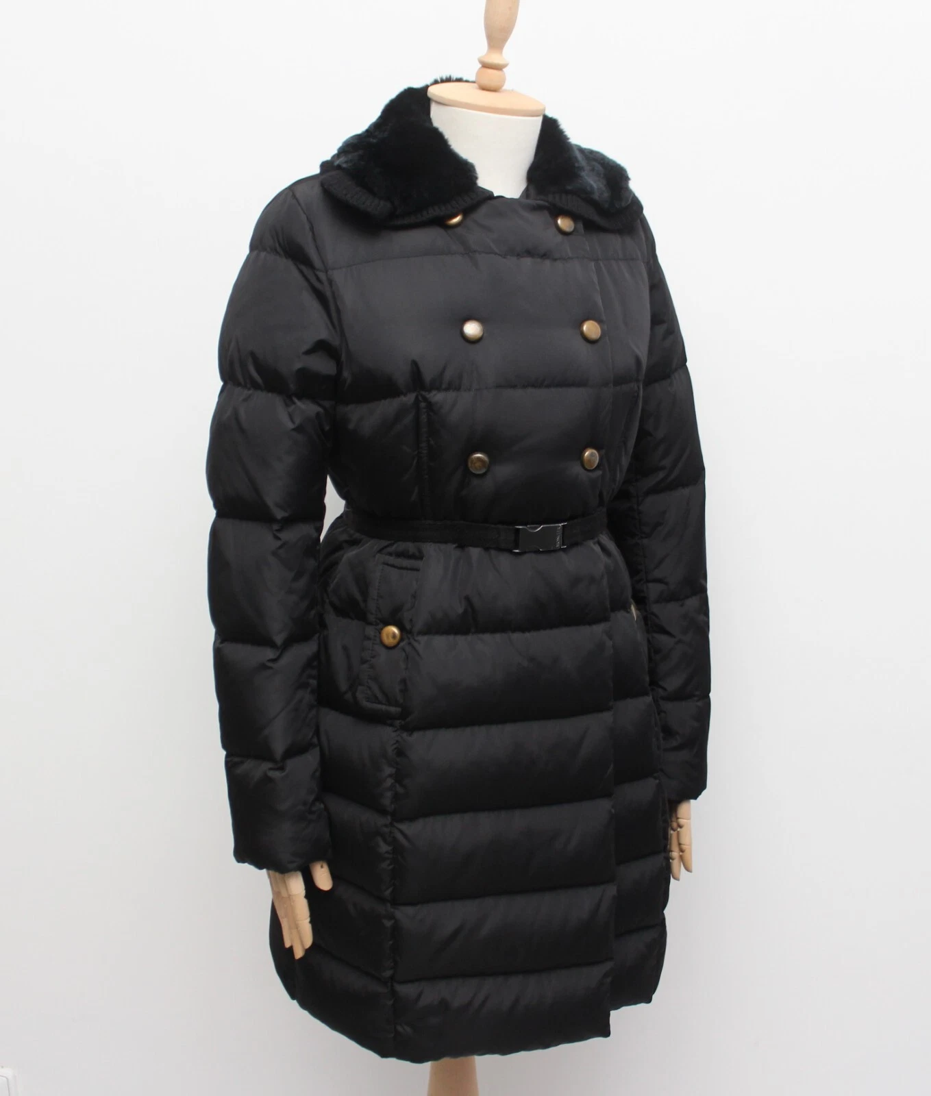 Autentico piumino lungo donna MONCLER alchemille piumino giacca bordo pelliccia nero 1