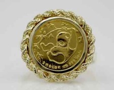 CHINESE PANDA BEAR COIN Woman's Ring 1Ct Round 14K Yellow Gold Plated