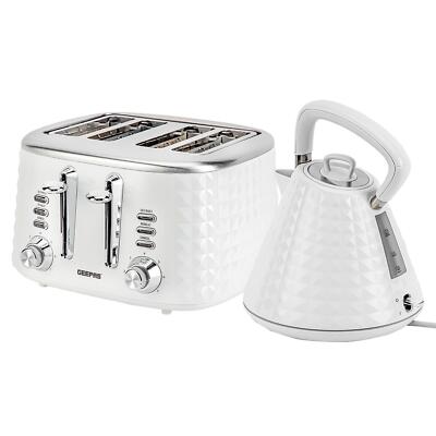 4 Scheiben Brot Toaster & 1,5L Kabelloser Wasserkocher Combo Struktur Set Weiß