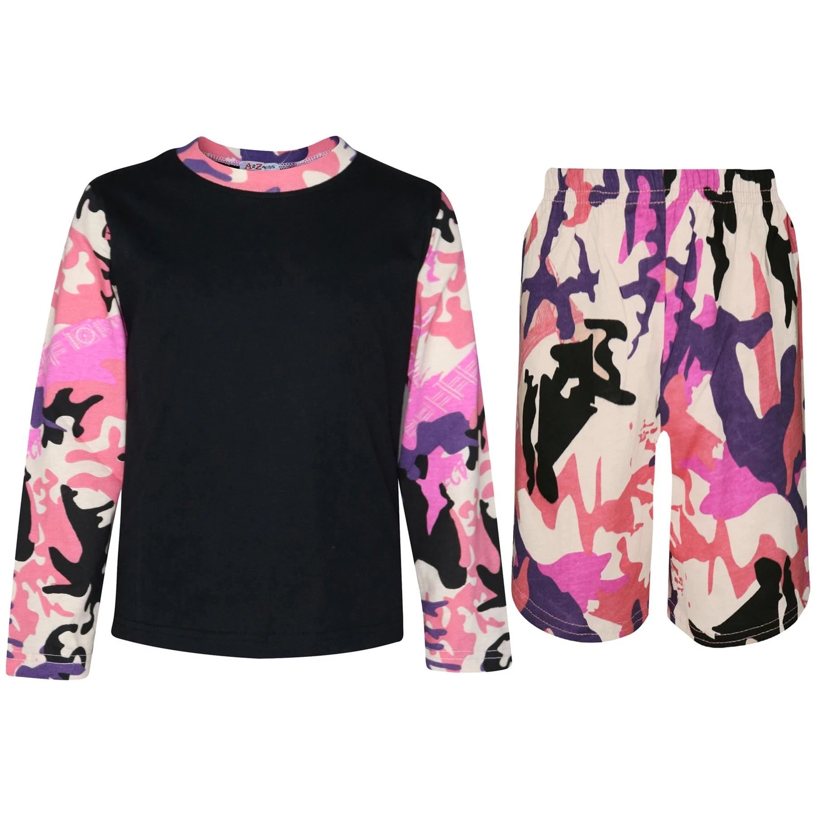 Boys Girls Plain T Shirt Camo Baby Pink Top & Shorts Summer Clothing Sets