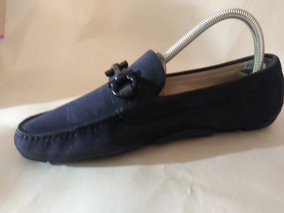 SALVATORE FERRAGAMO Guncini Mocasín Caballo Beat Talla 8 Azul Gamuza Zapato de Conducción Foto 2 de 4