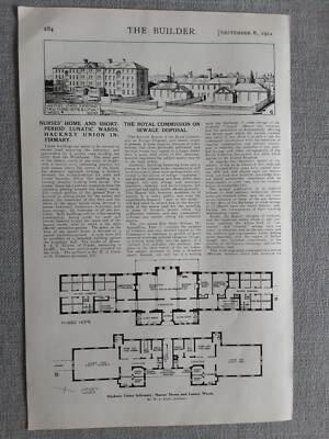Antique Print Nurses Home Lunatic Wards Hackney Union Infirmary original 1911