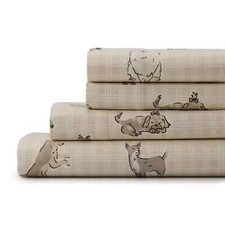 Juego completo de sábanas Cuddl Duds a cuadros perros franela pesada 100 % algodón cepillado NUEVO