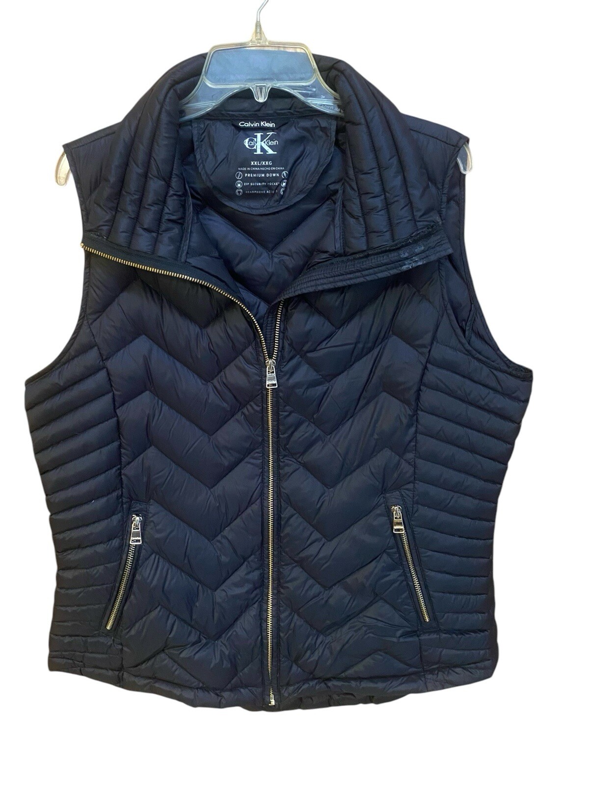 Calvin Klein Women's XL Premium Duck Down Puffer Vest Black Full Zip Pockets