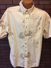 HOOK AND TACKLE Mens XL Camp Shirt Fish Print Made in USA A2-25