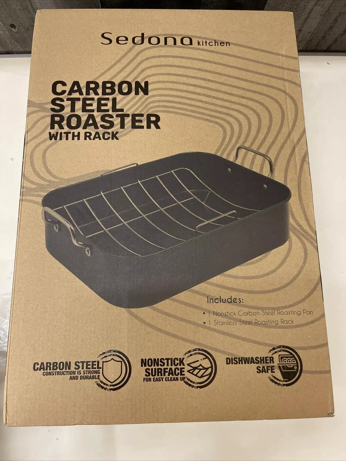 SEDONA KITCHEN CARBON STEEL ROASTER PAN WITH RACK COLOR BLACK NEW