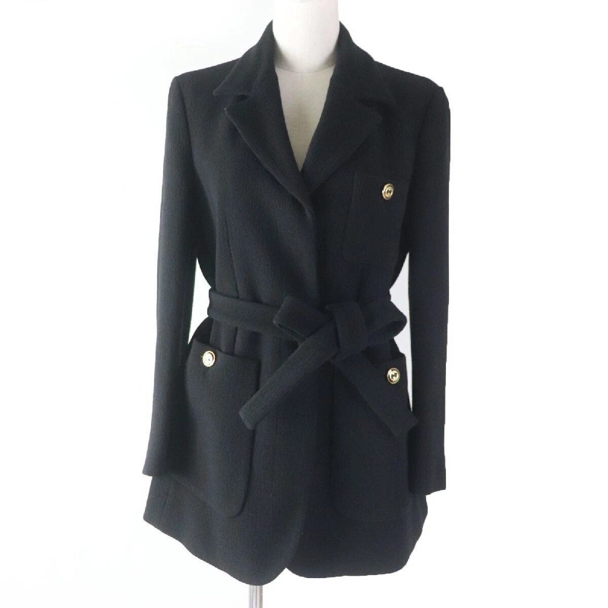 Veste à boutons cachés ceinturée GUCCI 20AW boutons GG noir 42