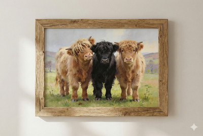 Highland Kuh Wandkunstdruck Trio Frühling Bauernhof Tier Land Dekor UK
