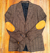 Vintage 80s Members Only Herringbone Tweed Blazer Leather Elbow Patches L