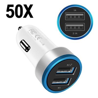 50 Pack For iPhone16 15 14 13 Fast USB Dual Ports Car Charger Wholesale Bulk Lot