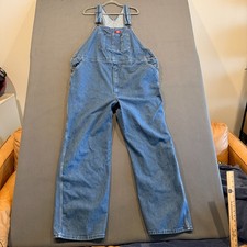 Dickies CAR004 Denim Bib Overalls 46x32 Blue Workwear Carpenter Red Stitch