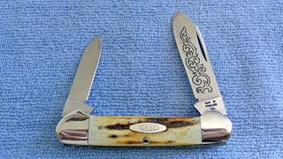 Case 1977 Unused 3 Dot 52131 Fantastic Blue Scroll Stag Canoe Knife