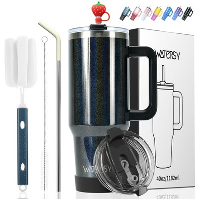 40 oz Shiny Tumbler with Handle and Straw,Stainless Steel Tumbler with Lid an...
