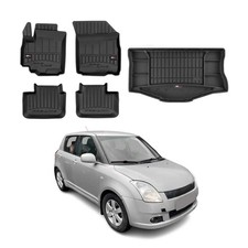 OMAC Fußmatten & Kofferraumwanne Set für Suzuki Swift 2005-2010 Gummi Schwarz 5x