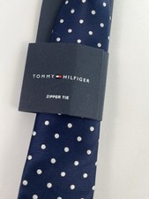 Tommy Hilfiger Boys Navy White Polka Dot Zipper Tie Pretied Adjustable NEW