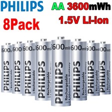 Philips 8Pcs 1.5V AA Li-ion Rechargeable Batteries 3600mWh Lithium High Capacity