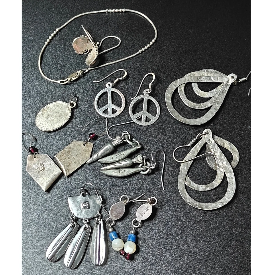 45pc SIGNED All Wearable Sterling Silver Earrings Pink Agate Gemstone VTG Modern - Image 4 of 4